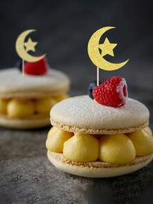 10/20/30pcs Gold Crescent Moon Cupcake Toppers - Eid Mubarak Decorations - Gold Glitter Eid Party Cake Decorations