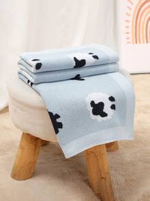 Manta de bebé tejida a mano con bordado personalizado del nombre, diseño de cordero jacquard, envolvente para recién nacidos, manta para niños para todas las estaciones - Azul claro - Ver 5