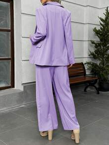 Women's Business Suit Two-Piece Set - Elegant Single Breasted Suit Paired With Slim Pants | Business Casual Office Suit And Daily Suit, Suits For Woman Set - Màu tím hoa cà - Xem 7