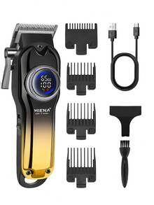 HIENA 男士专业电动理发器，USB锂电池充电，LED智能显示屏，无线多功能，发带可调节梳子，金色或蓝色可选，适合沙龙、家庭或送礼。 - 彩色 - 查看 11
