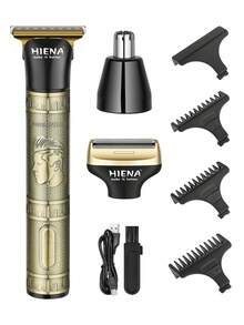 HIENA 四件套青铜色男士理容套装，包含带 LED 显示屏的无线电动理发器、T09 三合一理发器、剃须刀和鼻毛修剪器，以及多种配件，是沙龙和理发店的理想之选，也是送给爸爸或伴侣的绝佳礼物。 - 銅色 - 查看 11