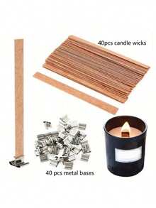 160pcs Of DIY Wooden Strip Wick And Base. Candle-Making Wick, Available In Single And Double Pieces, With Iron Support. DIY Candle Making. High-Quality Wooden Candle Wick. Produces Crackling Sound During Burning. - Multicolor - View 12