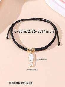 1pc Dopamine Alloy Drip Oil Cute Fish Pendant Adjustable Handmade Braided Bracelet - Fish - View 4