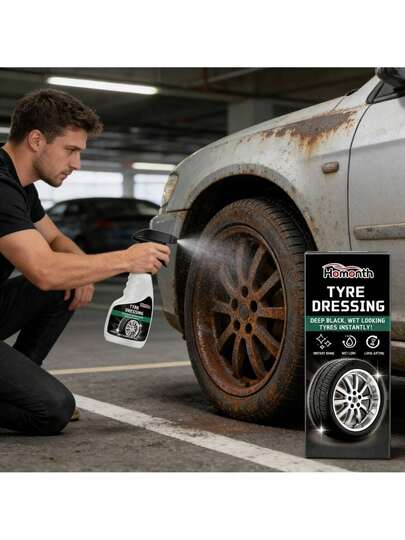 Homonth 4oz Tire Shine Spray With Silicone Oil - Long Lasting Gloss, Easy Spray Application, Non-Damaging Formula For Car Tires & Automotive Detailing