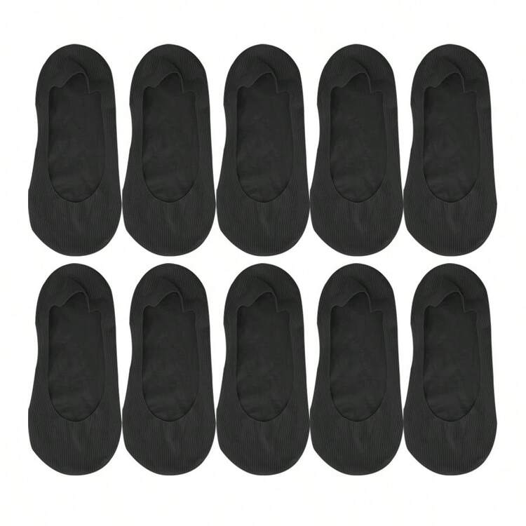 5 pares de calcetines de barco de corte bajo de seda de hielo de unicolor transpirable y antideslizante para mujer, calcetines casuales - Multicolor - Añade 11