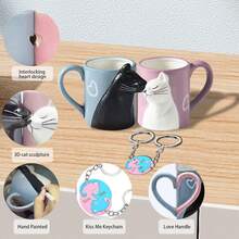 Juego de tazas de café con diseño de gato beso, juego de tazas de cerámica para novia y novio, regalo a juego para cumpleaños, aniversario, boda, compromiso, día de San Valentín, novia, esposa (taza de gato) - 1 - Ver 3