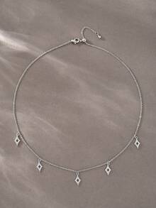 1条银色项链，百搭铜质立方氧化锆项链，适合约会、派对、送礼和日常佩戴