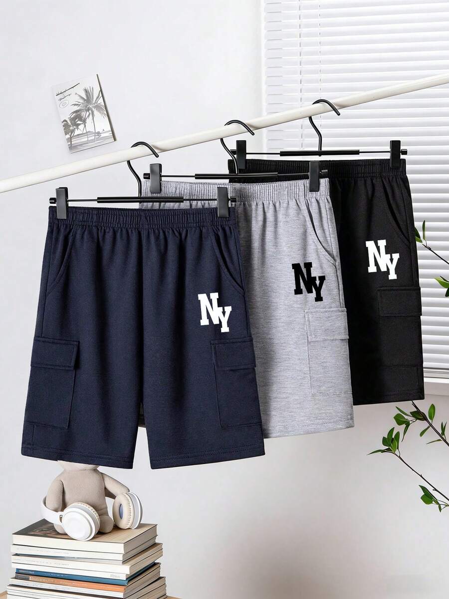 Boys' Letter Print Cargo Shorts - Multicolor - View 1