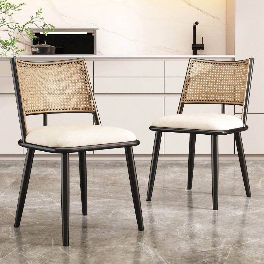 Dining Chairs - Black + Rattan - View 1