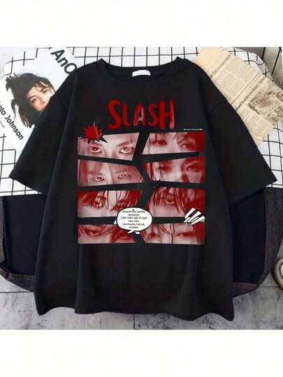 Camiseta gráfica Stray SKZ Slash & Red Face Mask - Inspirada en anime (SKZ es kanji para -SKZ-), camiseta unisex de algodón para streetwear, manga corta y cuello redondo para uso casual, conciertos, mercancía de fans y regalos - Transpirable Summerofertas playera de hombre tops sudaderas para mujerLeisure