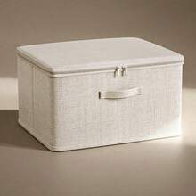 1 Hộp đựng đồ gấp gọn có khóa kéo và tay cầm, màu be, làm từ vải lanh polyester, hình vuông có nắp đậy, chắc chắn và bền bỉ, đa năng dùng để đựng quần áo, đồ chơi và các vật dụng khác, cũng thích hợp để trang trí nội thất, trang trí phòng ngủ, làm dải trang trí, đựng đồ, quần jean, v.v. - Màu be - Xem 17