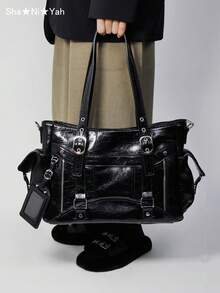 Y2K 时尚大容量托特包，多功能手提包，摩托车包，简约单肩包，通勤斜挎包