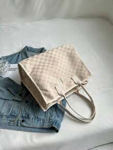 Large Capacity Minimalist Solid Color Braided Crossbody Bag, Women's Minimalist Fashion Shoulder Bag, Versatile For Going To Work - White - View 9
