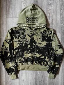 Autumn And Winter New Street Hip-Hop Pullover Sweater Printed Hoodie Casual Pocket Top - 墨綠色 - 查看 1