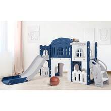 8 en 1 Azul Parque Infantil para Bebés con Tobogán, Escalador, Baloncesto y Túnel, para Niños de 1-3 Años - Azul y blanco - Ver 8