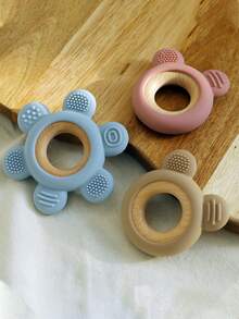 1个婴儿硅胶木环牙胶，适合婴幼儿磨牙，小熊和花朵造型，多种颜色可选，柔软舒适，婴儿用品 - 彩色 - 查看 6