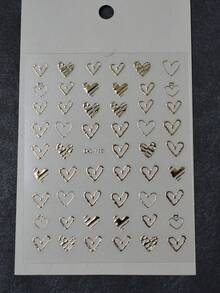 1片箔心形美甲贴纸，银色和玫瑰金镂空浮雕设计，一次性自粘，情人节主题，节日礼物，适合女性装饰指甲的美甲用品 - 金色 - 查看 7