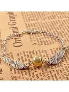 Pulsera con alas de la Snitch Dorada - Joya apilable con dije de la lechuza Hedwig hecha a mano, regalo para fans, estilo Animales Fantásticos - Unitalla - Ver 3