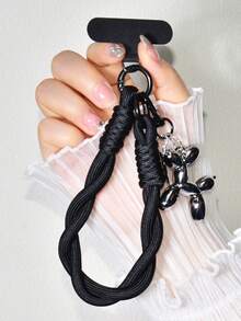1 Set Black Nylon Braided Phone Case Strap, Portable Wrist Lanyard, Cute Jelly Balloon Dog Phone Pendant Keychain, Fashionable Accessory For Bags Compatible With Android And Most Smartphone,Gifts For Mother, Family, Friends, Kids, Birthday, Holiday Phone Chain - Black Short Rope + Puppy Charm - View 3