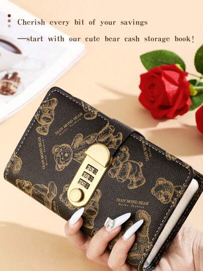 かわいいクマ柄パスワードロック式キャッシュノート、2026年プランナー、クリスマスギフト、男性オフィス用品、迅速配送、50ポケット、防水丈夫なカバー、広めのスパイン、固定された内部ページ、大容量ストレージノート