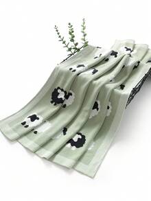 Manta de bebé tejida a mano con bordado personalizado del nombre, diseño de cordero jacquard, envolvente para recién nacidos, manta para niños para todas las estaciones - verde claro - Ver 3