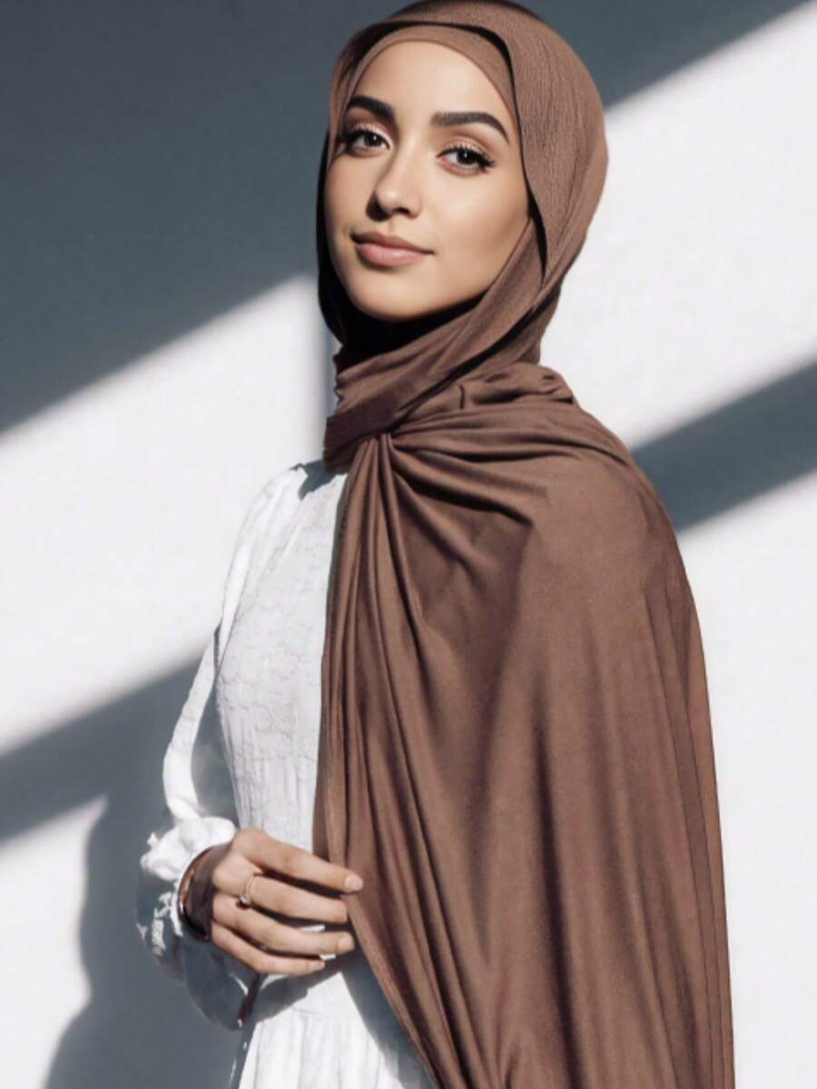 女士头巾，大号无檐帽，女士头巾，针织头巾 - 穆斯林头巾披肩 - 轻盈时尚的穆斯林头巾披肩 - 棕紅色 - 查看 1