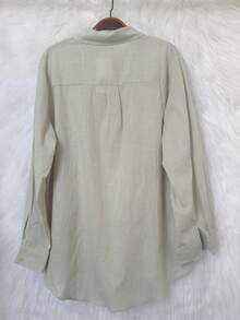 Women's Long-Sleeved Linen Shirt - Xanh ô liu 2 - Xem 4