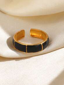 1 pieza Anillo de nudillo de acero inoxidable chapado en oro de 18K con goteo de color, adecuado para uso diario de mujeres - Multicolor - Ver 8