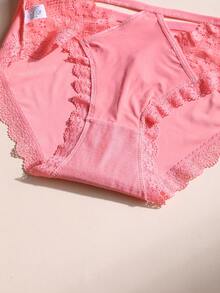 4 piezas Bragas de mujer de triángulo de seda de hielo con encaje sexy, calado y empalme, de cintura baja, sin costuras, lencería suave, cómoda y transpirable para yoga, deportes y uso diario - Multicolor - Ver 9