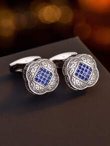 一对奢华雕刻铜质水钻袖扣，法式风格，适合婚礼、商务及日常佩戴 - 彩色 - 查看 8