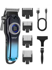 HIENA 男士专业电动理发器，USB锂电池充电，LED智能显示屏，无线多功能，发带可调节梳子，金色或蓝色可选，适合沙龙、家庭或送礼。 - 彩色 - 查看 10