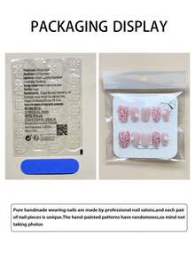 10片/套 手工亚克力按压式美甲贴片，短方形美甲，珍珠装饰美甲，猫眼假指甲，Y2K美甲，适合秋冬季节，按压式短指甲，粉色美甲，可爱美甲，可卸假指甲，美甲用品，适合派对、舞蹈、日常佩戴、学生派对、角色扮演，可重复使用，附赠果冻胶和指甲锉，DIY美甲用品 - 彩色 - 查看 10