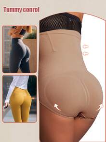 1 件装无缝高腰塑形内裤收腹提臀塑身短裤女士内衣平角提臀内裤 - 駝色 - 查看 9