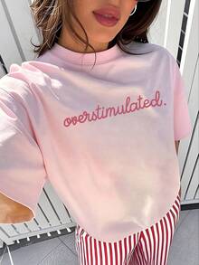 Women's Casual Short Sleeve Round Neck T-Shirt - Printed Pattern, Soft & Comfortable Fabric, Machine Washable, Summer Top Pink - Pink - View 2