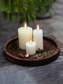 1pc Vintage Wooden Round Decorative Tray, Farmhouse Distressed Candle Holder Base, Home Living Room Incense Candle Plate