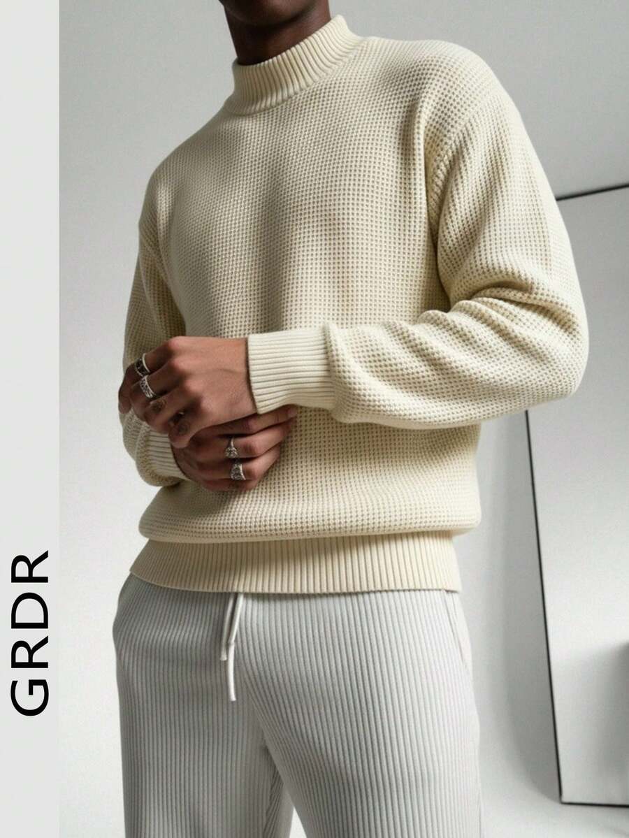 GRDR Men's Autumn/Winter Fashion 7-Gauge Jacquard Turtleneck Long Sleeve Sweater - Apricot - View 1