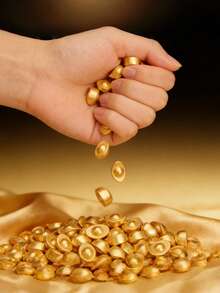 迷你仿金锭套装，圣诞节、送给老板、乔迁、退休的完美礼物 - 吉祥金锭摆件，中式财富装饰，桌面摆件（金合金） - 彩色 - 查看 8