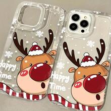 Funda de teléfono de reno navideño para iPhone 17 Air/16e/15/14/13 Mini/12 Mini/11 Pro/Pro Max/Plus, a prueba de golpes + a prueba de caídas,  total, 360°Protege el teléfono - transparente - Ver 4