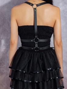 1件装女士哥特风加大码黑色PU皮革性感束腰带，适合万圣节派对、庆典或日常穿着