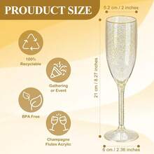 1/2/4/8/12个装 180毫升金色闪光塑料香槟杯，不易碎/派对香槟杯 - 透明閃金 - 查看 2