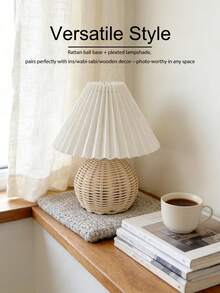 1pc Rattan Table Lamp, Retro Handmade Accordion Table Lamp, Nordic Solid Wood Bedside, Suitable For Home, Hotel, Restaurant, Camping, Dimmable Warm Light Touch Control Lamp, Atmosphere Night Light - Multicolor - View 9