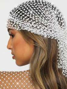 1件装女士水钻网状发带，闪亮水晶夜店发饰 - 弹性头巾，派对发夹，镂空亮片发带