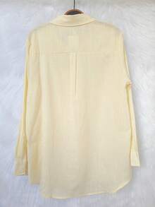 Women's Long-Sleeved Linen Shirt - 淡黃色2 - 查看 4