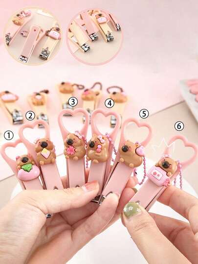Cute Cartoon Capybara Nail Clippers,With Flower Petals, Rabbit, Water Cup, And Fruit Patterns, Small Animals, Mini Nail Clippers, Splash Proof Foldable Nail Clippers, Capybara Nail Clippers, Compact And Easy To Carry, Whether At Work, School, Shopping, At Home, Or Traveling, They Do Not Take Up Space.