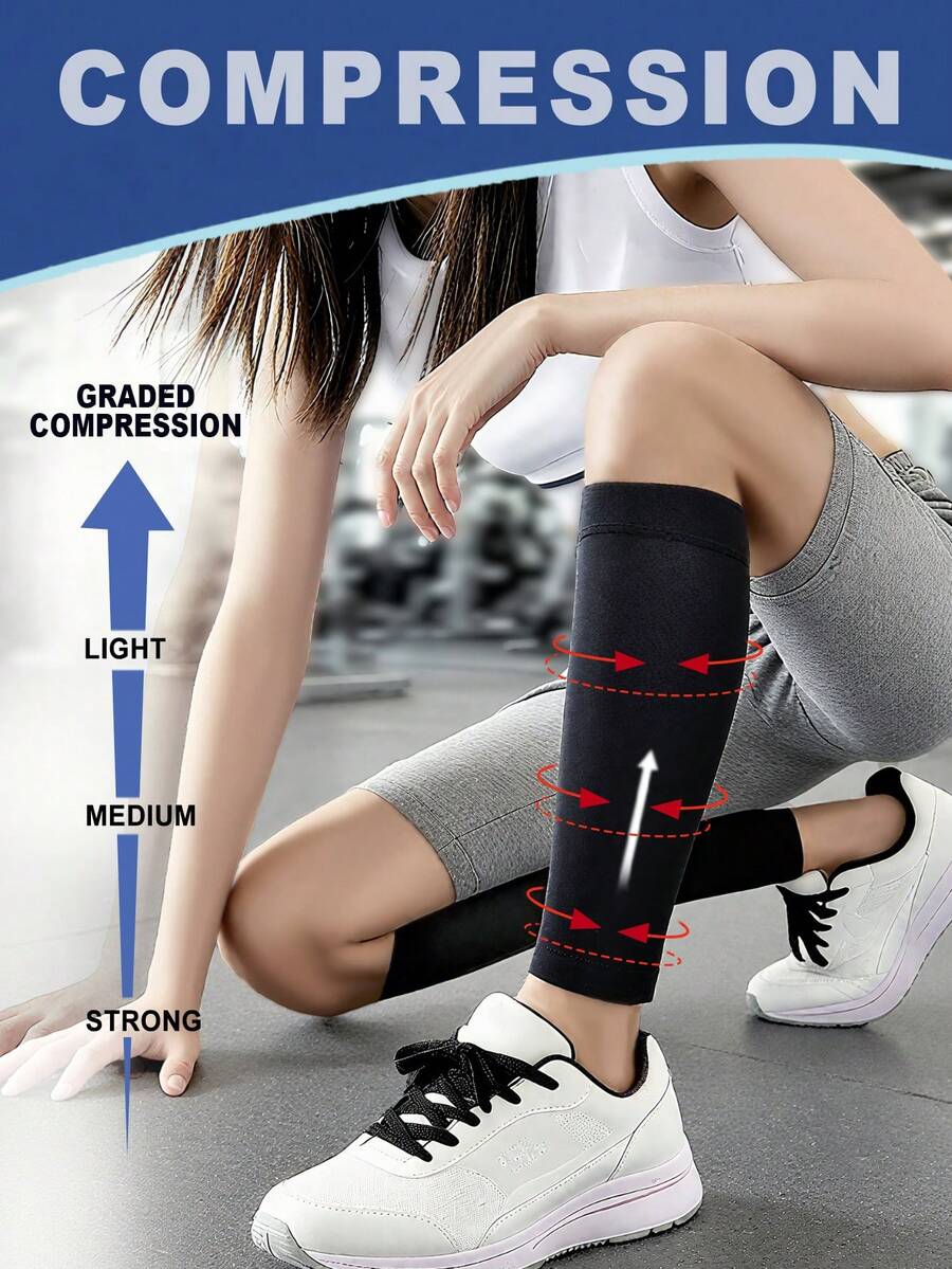 1 Pair 20-30 MmHg High Compression Leg Sleeves, Unisex, Footless Design, Suitable For Running, Travel And Work Activities - Multicolor - View 1