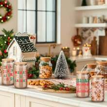 4 tazas de vidrio de Navidad con tapas y pajitas, vasos de Navidad de 16 onzas, tazas de café helado, vasos de Navidad con forma de lata para regalos de agradecimiento de Navidad, regalos(Navidad retro) - Multicolor - Ver 6