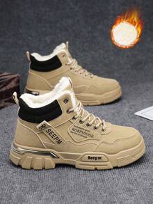 Neue Herren Winter Sport Schnürstiefel mit Plüschfutter rutschfest und warm, thermisch gefütterte High-Top Lässig Schuhe, Winterschuhe, Stiefel, Schnürstiefeletten mit rundem Zehenbereich - Khaki - Übersicht 16