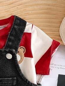 Baby Boy Casual Fashion Pocket Decor Bib Overall Pants And Multicolor Striped Print Short Sleeve Top Set, Spring/Summer - Multicolor - View 6