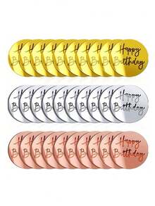 10pcs Happy Birthday Acrylic Cake Toppers, Round Mirror Cake Decorations, Suitable For Birthday Party DIY Cake Decor (Gold + Pink + Silver) - Multicolor - View 2