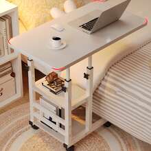 Overbed C Table With Storage Shelves - Height Adjustable Bedside Table On Wheels - White - View 4